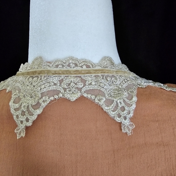 RUST, gold, cream colored gauze and lace blouse by 213 - Picture 9 of 11